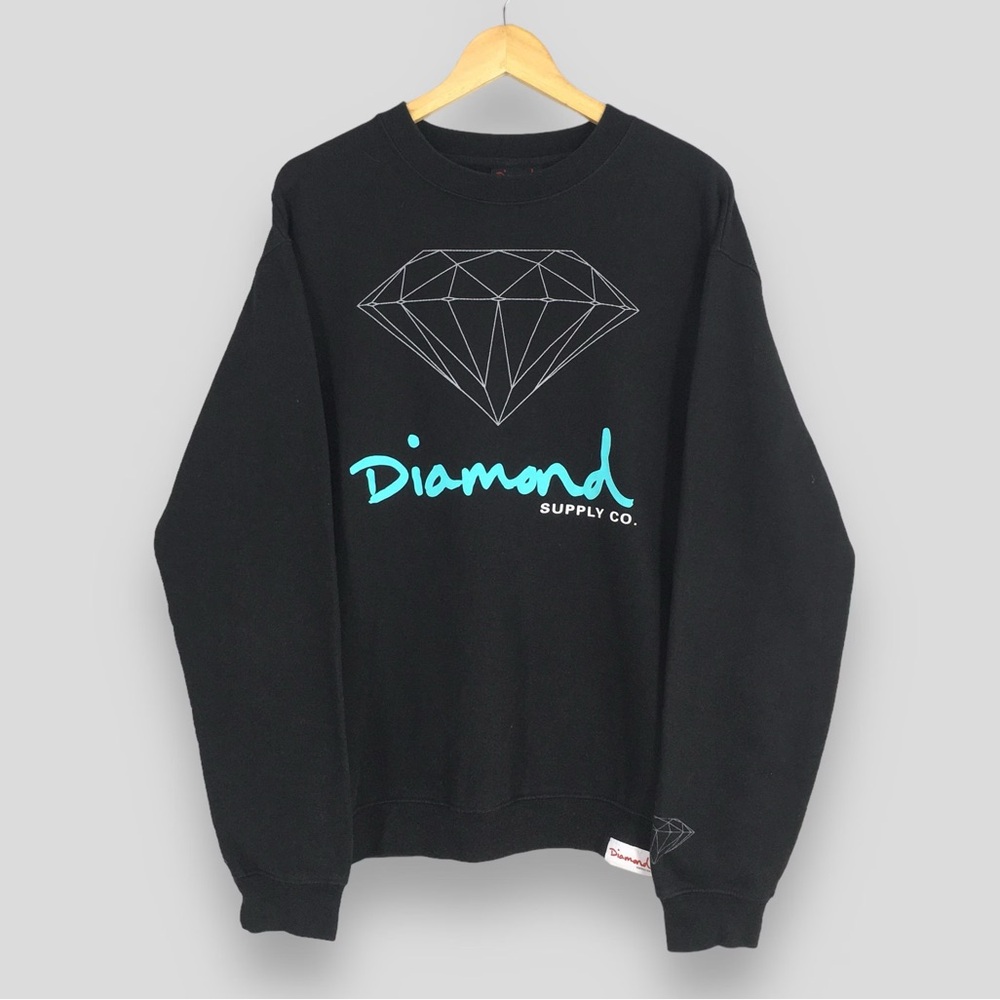 Diamond Supply Co. Black Crewneck Sweater with Teal Logo (XS)